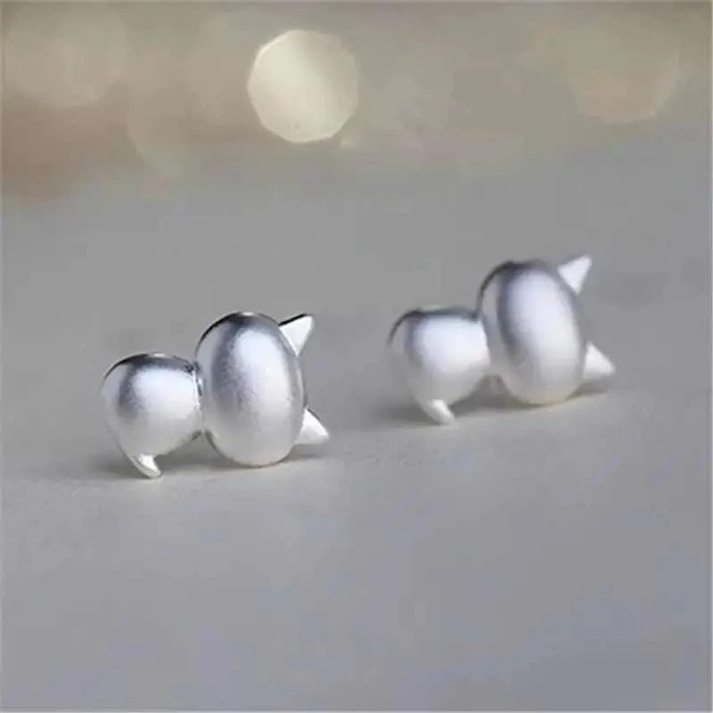 AROS DE PLATA ESTERLINA CON DISEÑO DE GATITO - 8