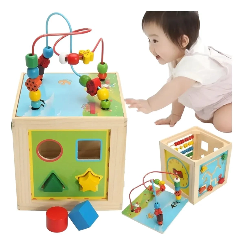 CUBO DE MADERA EDUCATIVO 5 EN 1 CON 3 PUZZLES PARA NIÑOS - 2