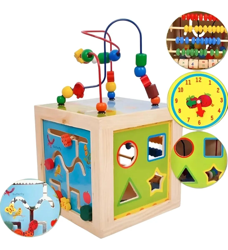 CUBO DE MADERA EDUCATIVO 5 EN 1 CON 3 PUZZLES PARA NIÑOS - 3