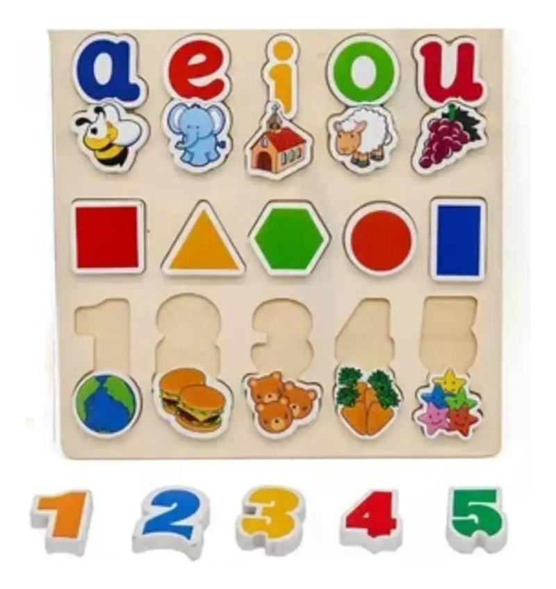 PUZZLE DE MADERA DIDACTICO PARA APRENDER VOCALES Y NUMEROS - 1