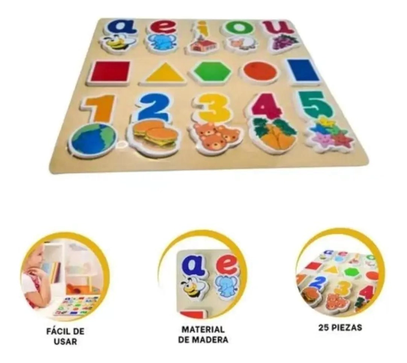 PUZZLE DE MADERA DIDACTICO PARA APRENDER VOCALES Y NUMEROS - 5
