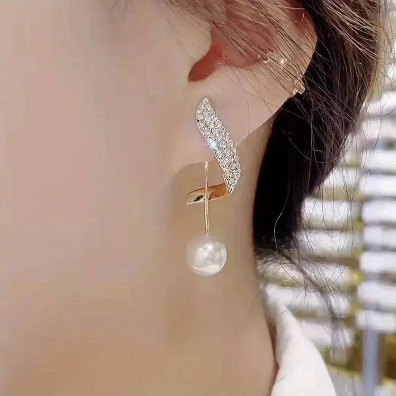 AROS COLGANTES LARGOS CON STRASS ELEGANTES PARA MUJER - 2
