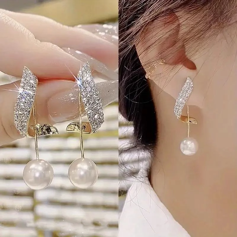 AROS COLGANTES LARGOS CON STRASS ELEGANTES PARA MUJER - 4
