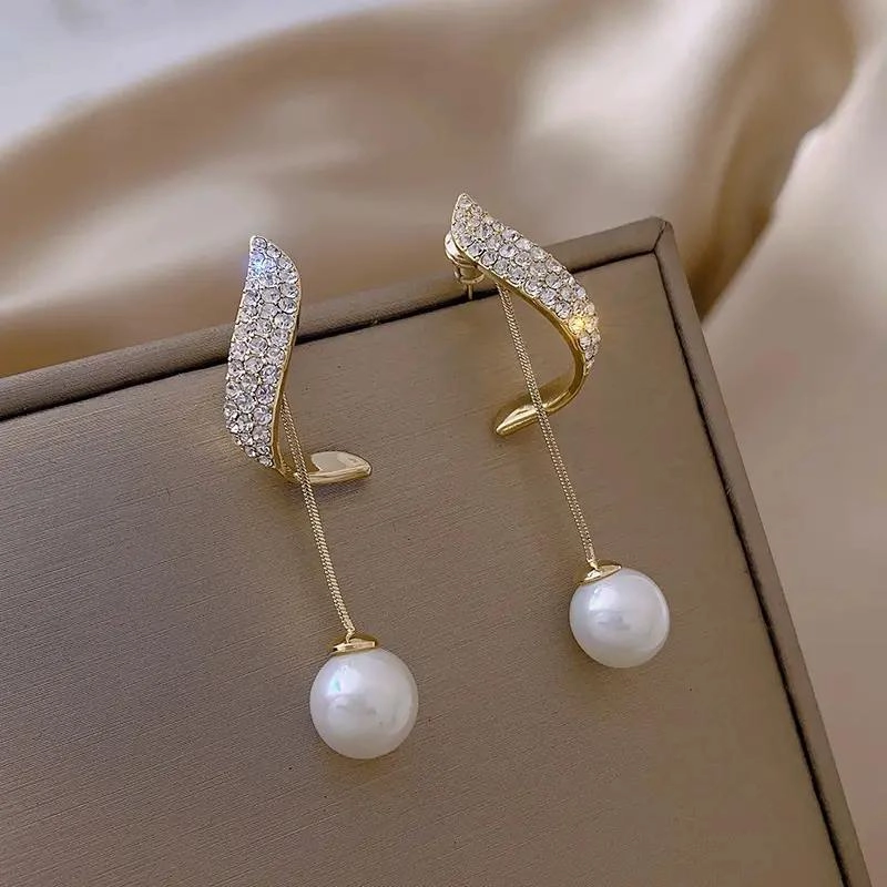 AROS COLGANTES LARGOS CON STRASS ELEGANTES PARA MUJER - 5