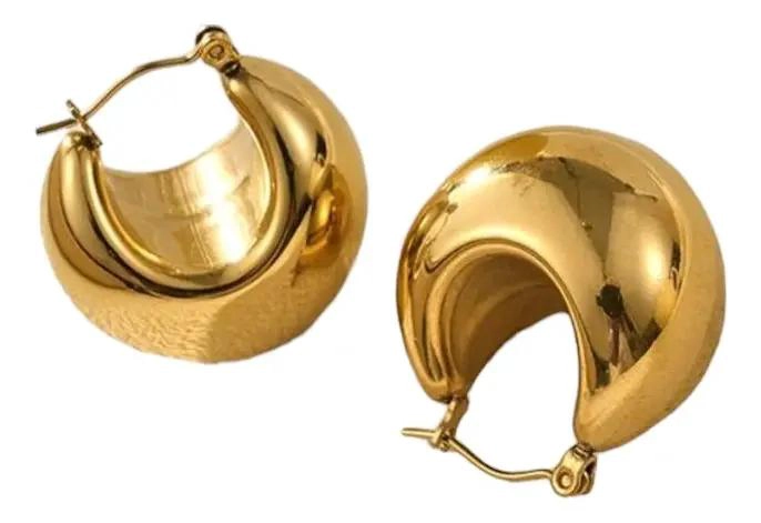 AROS MAXI ARGOLLAS DE ACERO BAÑO DE ORO 18K PARA MUJER - 1
