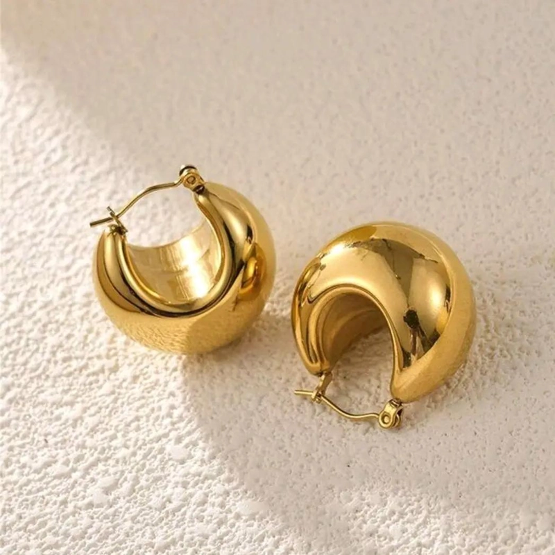 AROS MAXI ARGOLLAS DE ACERO BAÑO DE ORO 18K PARA MUJER - 2