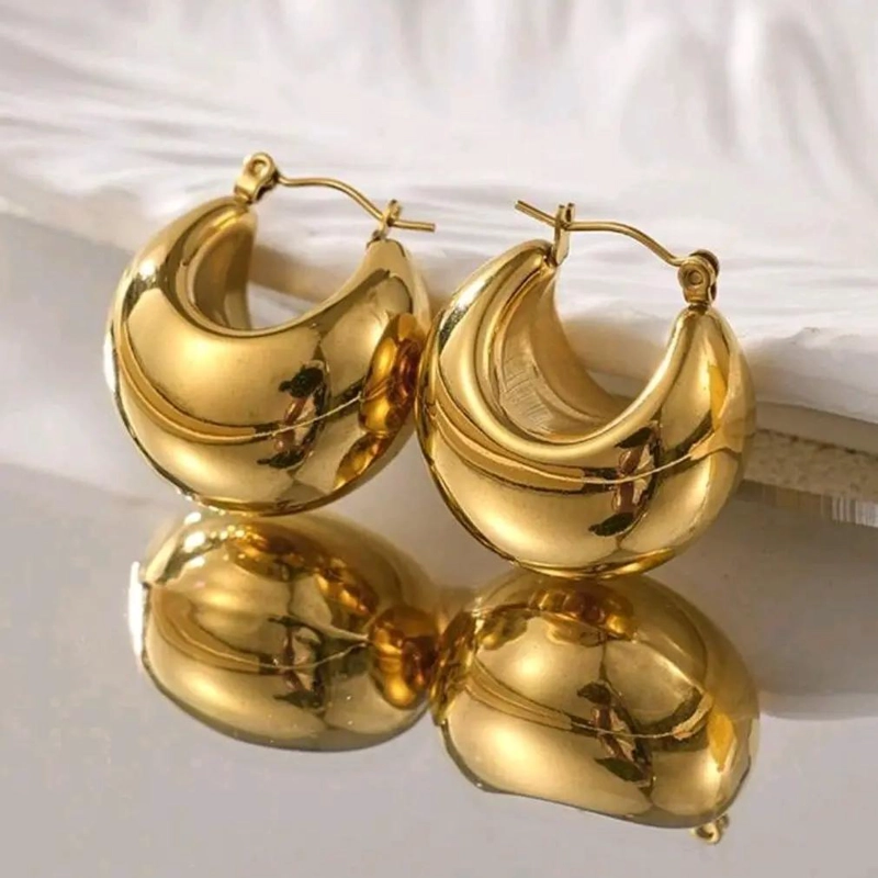 AROS MAXI ARGOLLAS DE ACERO BAÑO DE ORO 18K PARA MUJER - 3
