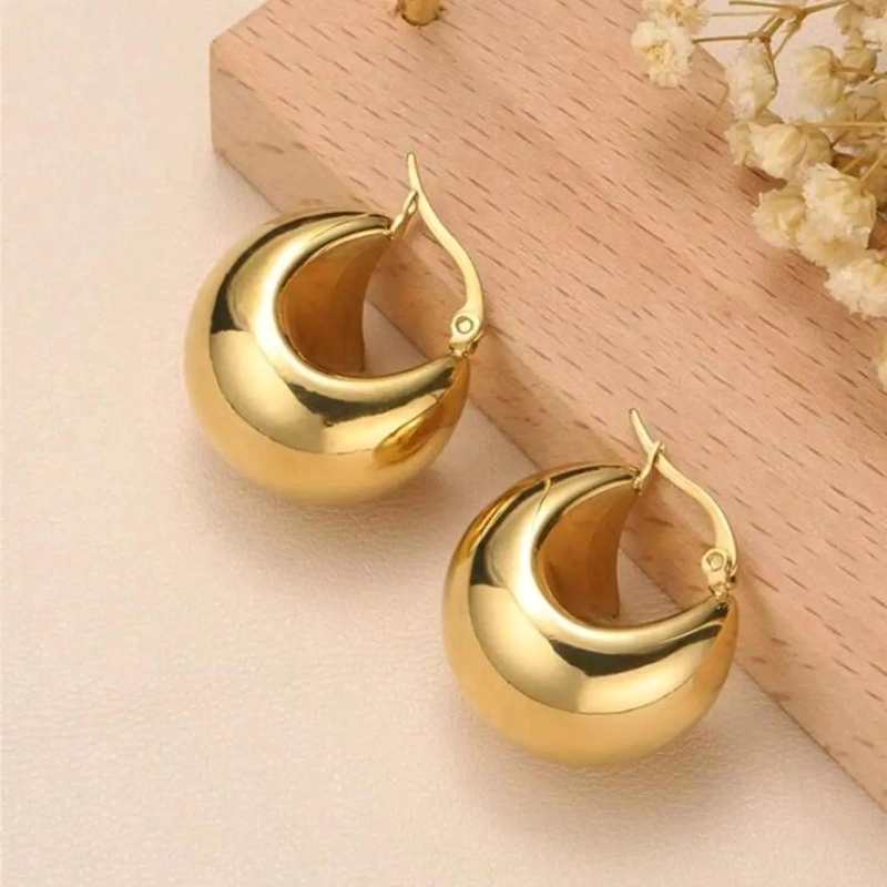 AROS MAXI ARGOLLAS DE ACERO BAÑO DE ORO 18K PARA MUJER - 4