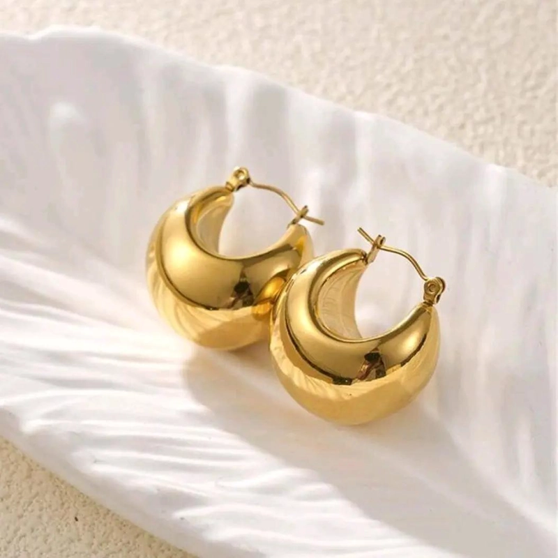 AROS MAXI ARGOLLAS DE ACERO BAÑO DE ORO 18K PARA MUJER - 5