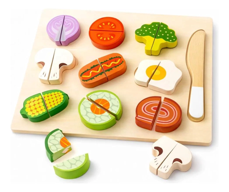 PUZZLE DE MADERA DE VERDURAS PARA CORTAR CON VELCRO 10 PIEZAS - 1