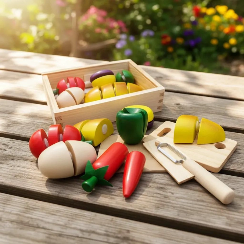 SET DIDACTICO DE VERDURAS DE MADERA CON VELCRO PARA NIÑOS - 1