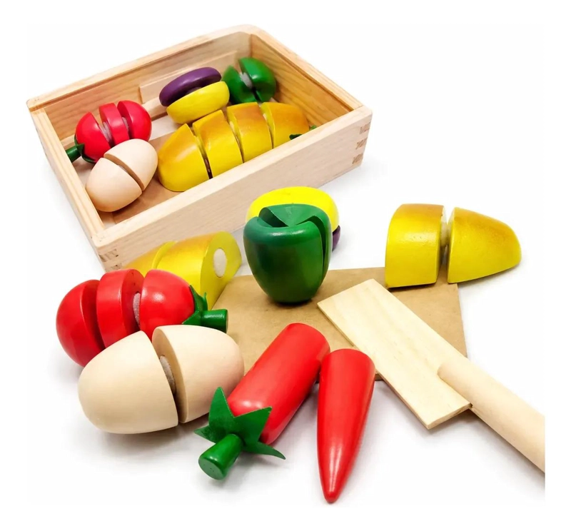 SET DIDACTICO DE VERDURAS DE MADERA CON VELCRO PARA NIÑOS - 2