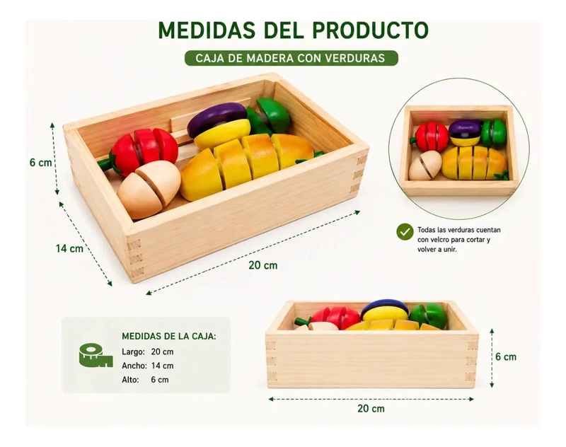 SET DIDACTICO DE VERDURAS DE MADERA CON VELCRO PARA NIÑOS - 3