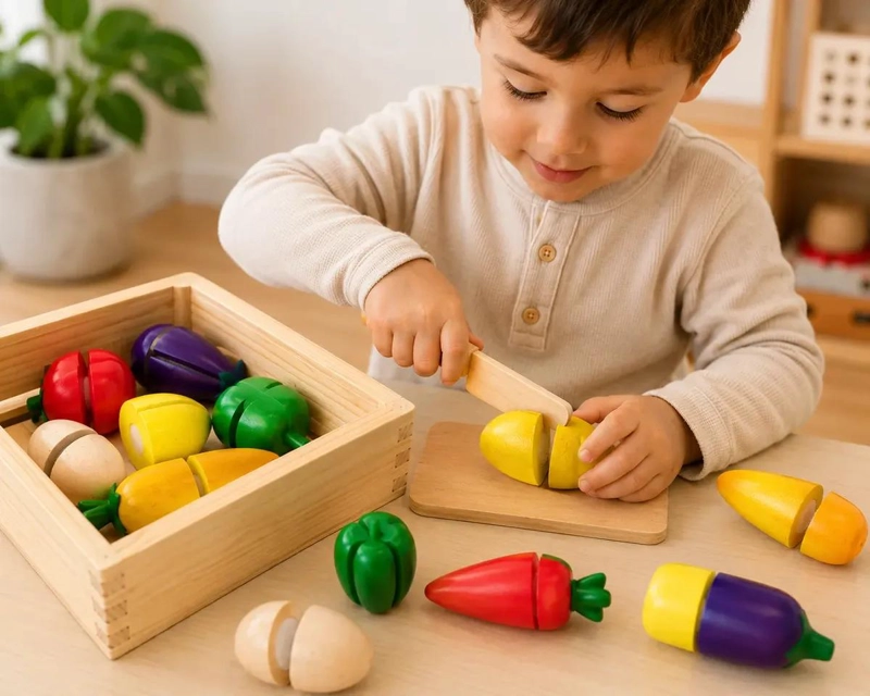 SET DIDACTICO DE VERDURAS DE MADERA CON VELCRO PARA NIÑOS - 4