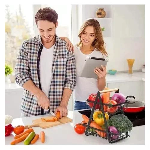 CESTA ORGANIZADOR DE FRUTAS Y VERDURAS DE METAL 2 NIVELES - 5