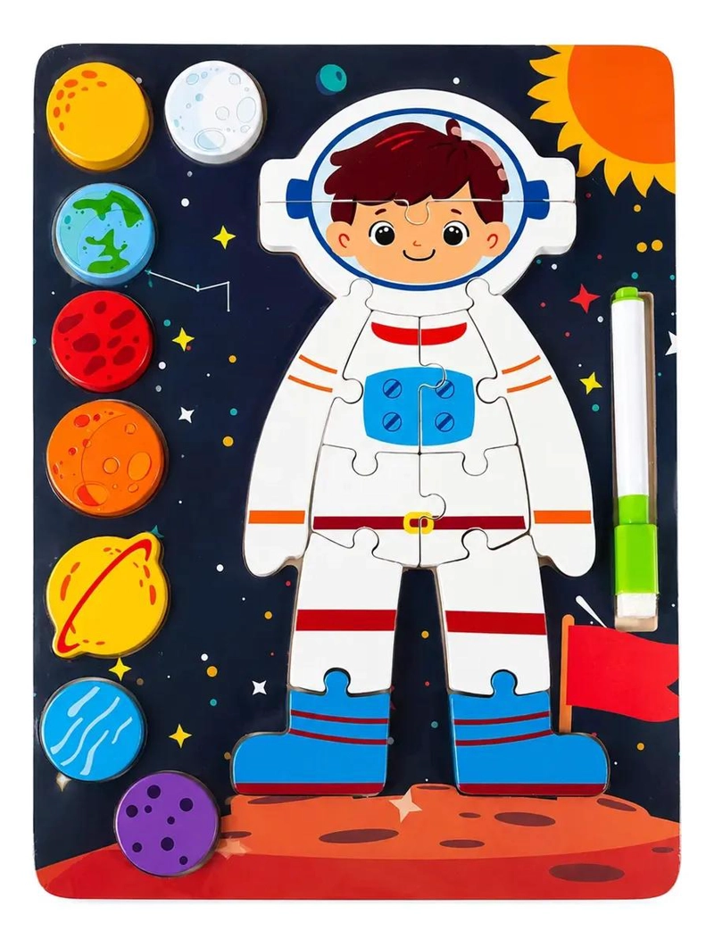 PIZARRA INFANTIL 2 EN 1 CON PUZZLE DE ASTRONAUTA - 1