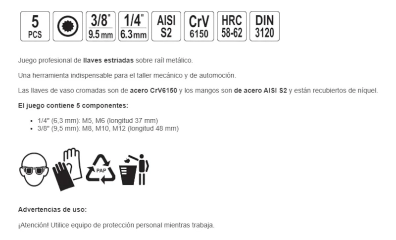 SET DE HERRAMIENTAS IMBUS SPLINE DE 5 PIEZAS - 1
