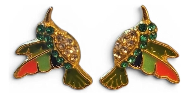 AROS PENDIENTES COLORIDOS CON DISEÑO DE COLIBRI - 1
