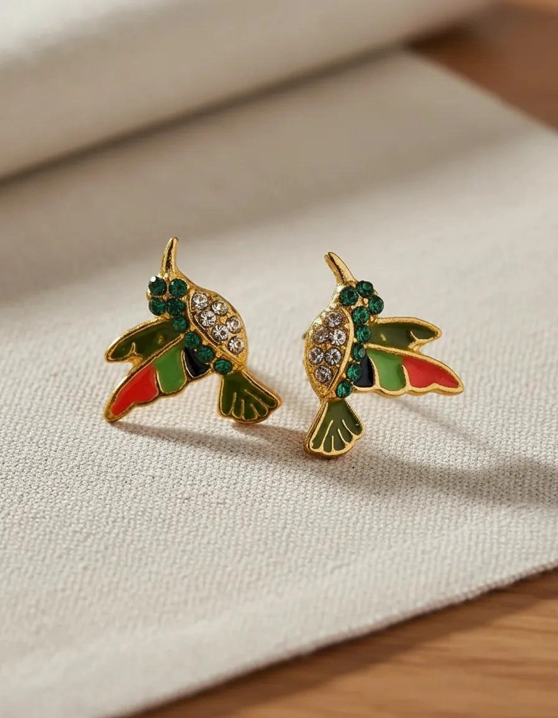 AROS PENDIENTES COLORIDOS CON DISEÑO DE COLIBRI - 2