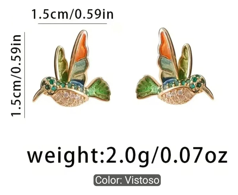 AROS PENDIENTES COLORIDOS CON DISEÑO DE COLIBRI - 3