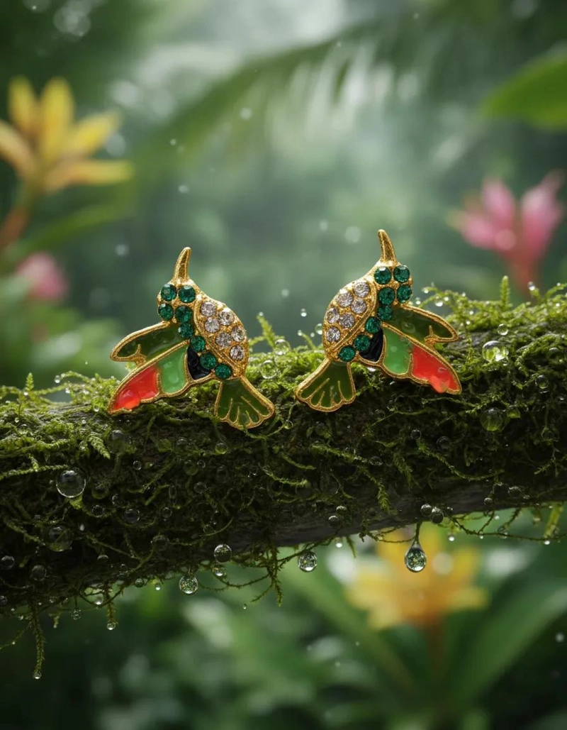 AROS PENDIENTES COLORIDOS CON DISEÑO DE COLIBRI - 4