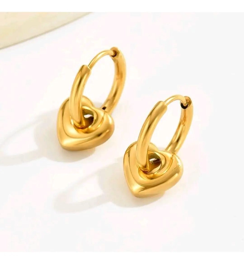AROS DE ACERO LAMINADO CON CORAZON EN BAÑO DE ORO 18K - 2