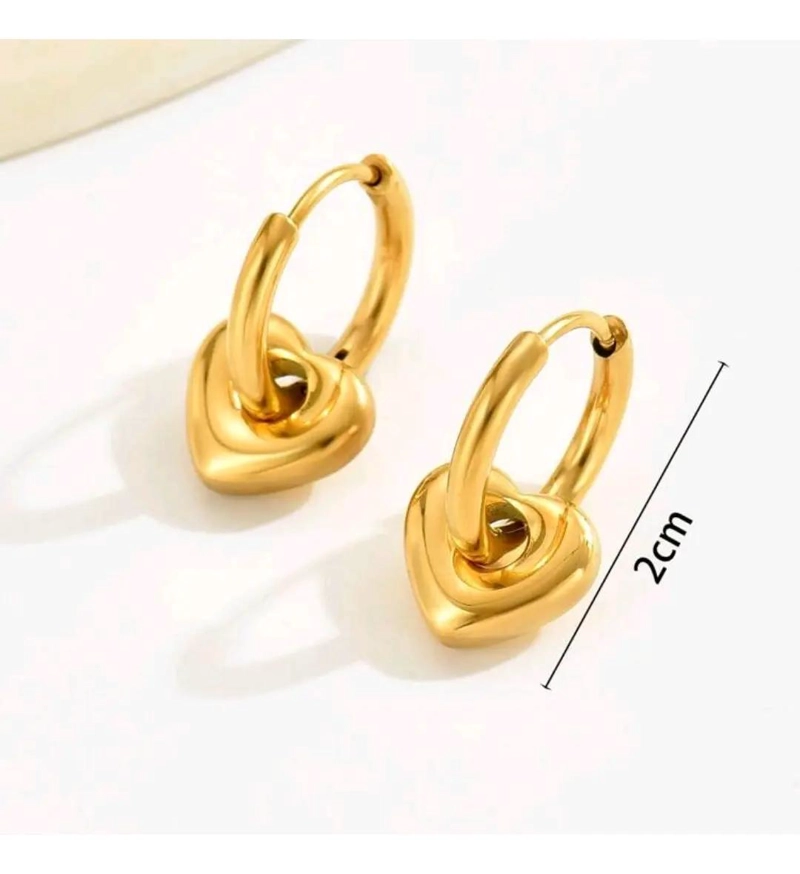 AROS DE ACERO LAMINADO CON CORAZON EN BAÑO DE ORO 18K - 5