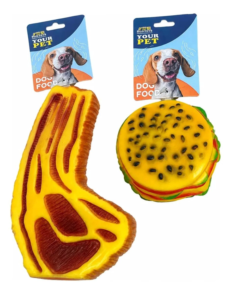 JUGUETES SONOROS DIVERTIDOS PARA PERROS CARNE Y HAMBURGUESA - 1