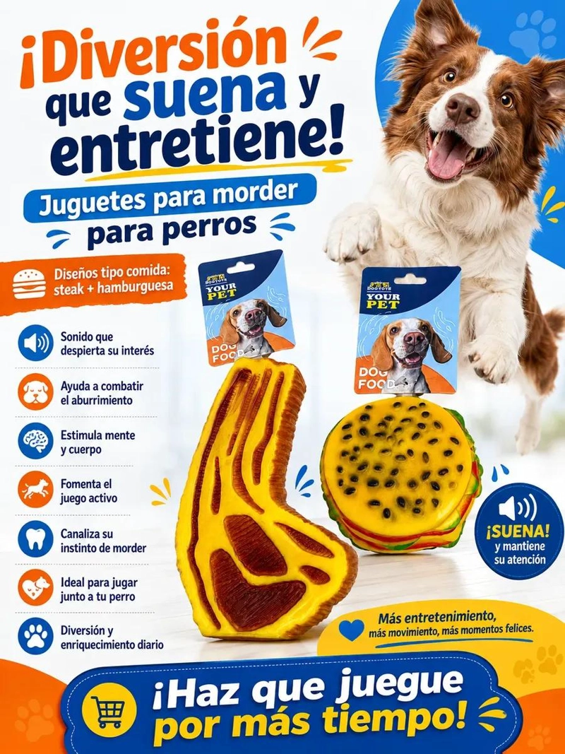 JUGUETES SONOROS DIVERTIDOS PARA PERROS CARNE Y HAMBURGUESA - 2