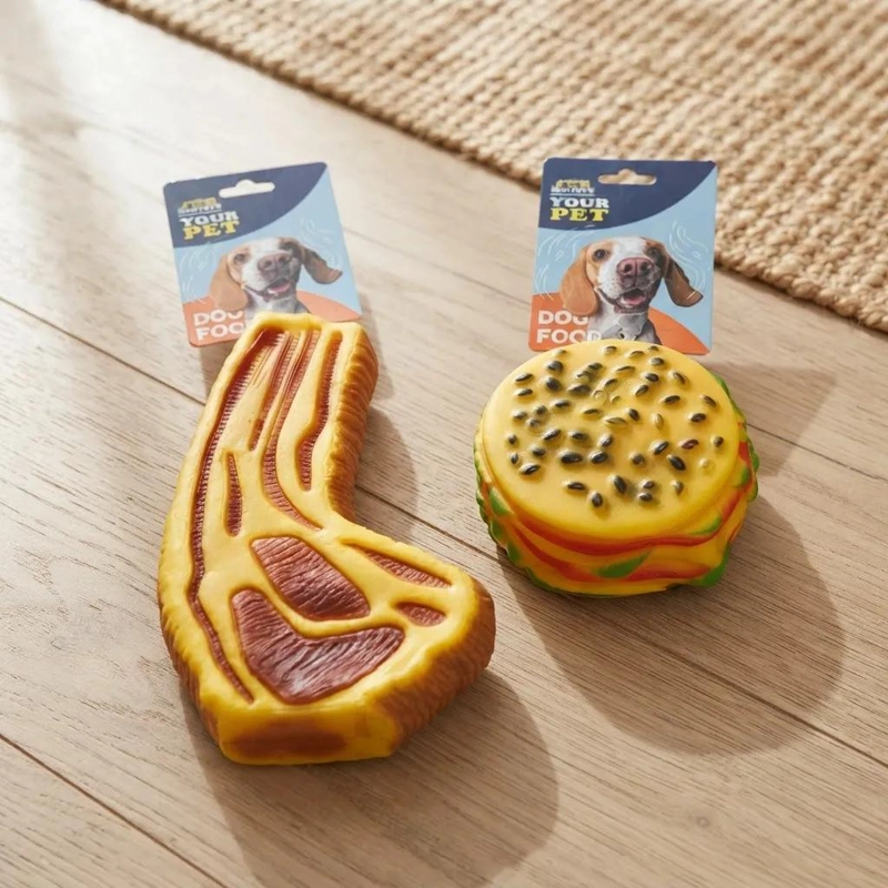 JUGUETES SONOROS DIVERTIDOS PARA PERROS CARNE Y HAMBURGUESA - 4