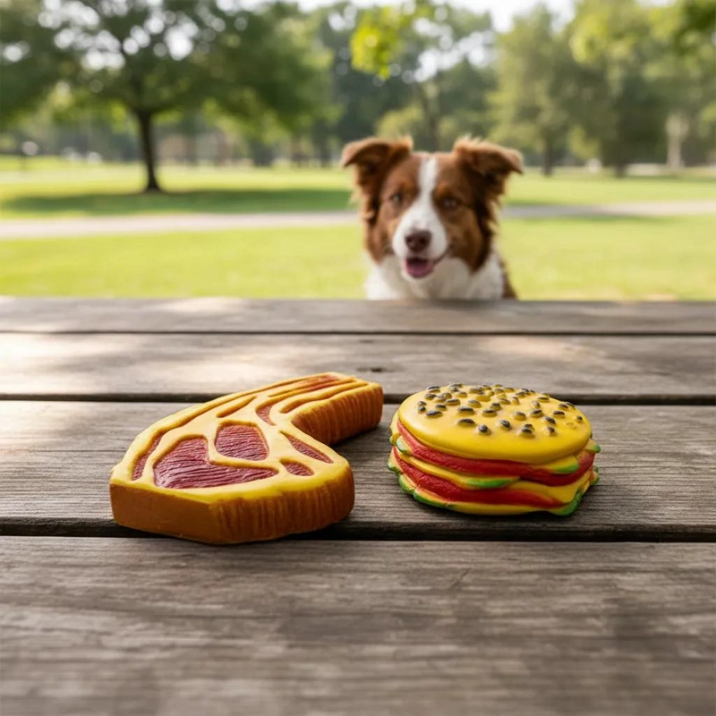 JUGUETES SONOROS DIVERTIDOS PARA PERROS CARNE Y HAMBURGUESA - 5