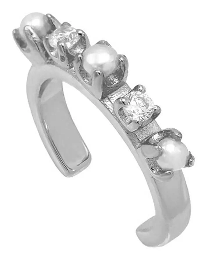 ARO DE PRESION CON PERLAS Y CIRCONES EN PLATA 925 - 1