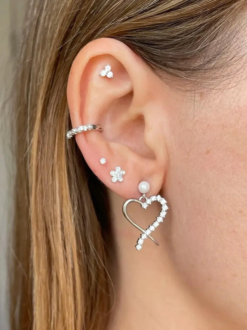 ARO DE PRESION CON PERLAS Y CIRCONES EN PLATA 925 - 2