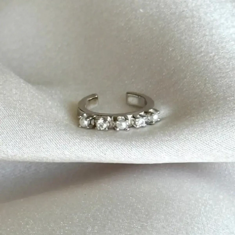 ARO DE PRESION CON PERLAS Y CIRCONES EN PLATA 925 - 3