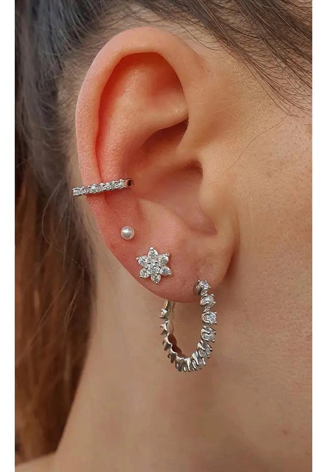 ARO DE PRESION CON PERLAS Y CIRCONES EN PLATA 925 - 4
