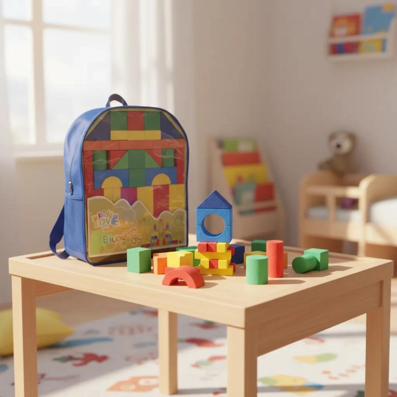 MOCHILA DIDACTICA CON BLOQUES DE MADERA PARA APRENDER - 3