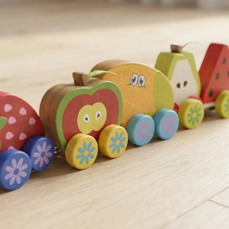 SET DE 5 FRUTAS RODANTES DE MADERA PARA NIÑOS - 2