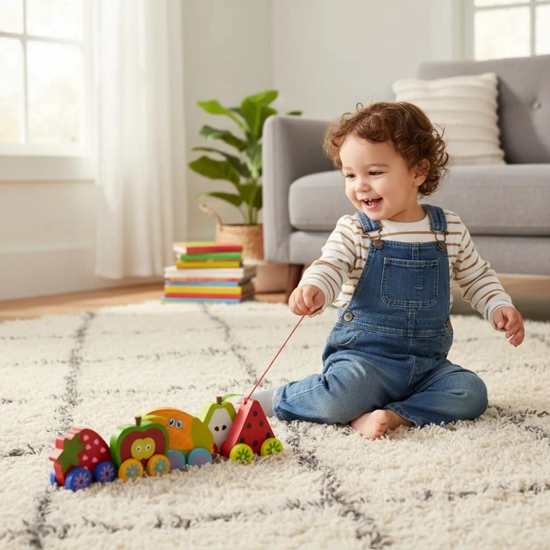SET DE 5 FRUTAS RODANTES DE MADERA PARA NIÑOS - 3