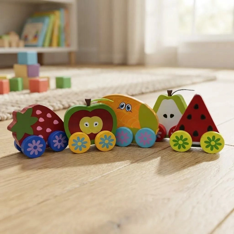 SET DE 5 FRUTAS RODANTES DE MADERA PARA NIÑOS - 4