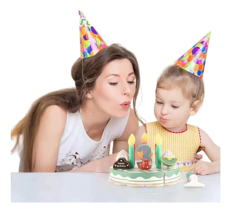 JUGUETE DE TORTA DE CUMPLEAÑOS DE MADERA PARA NIÑOS - 1