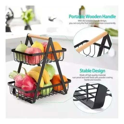 CESTA ORGANIZADORA DE FRUTAS Y VERDURAS DE METAL DE 2 NIVELES - 2