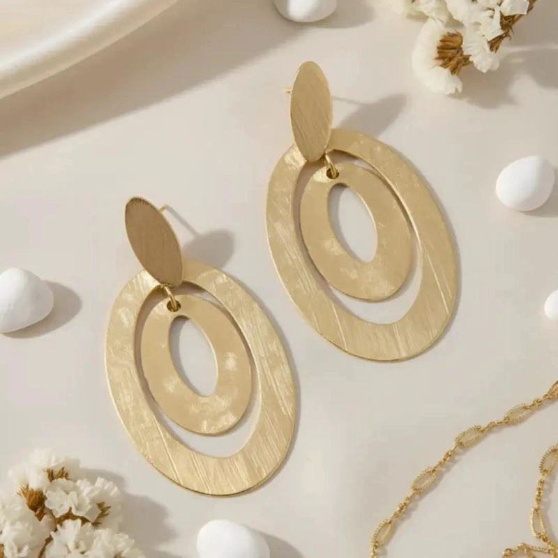 AROS COLGANTES OVALADOS ENCHAPADOS EN ORO ELEGANTES - 5