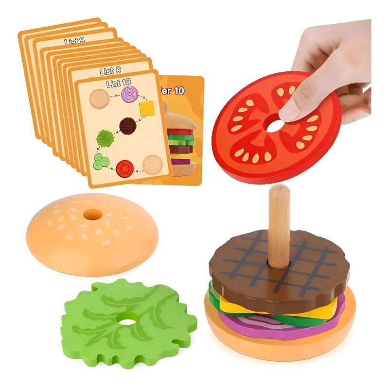 JUGUETE DE MADERA PARA APILAR HAMBURGUESAS Y SANDWICHES - 1
