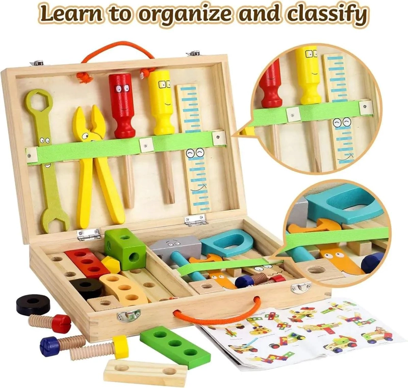 SET DE HERRAMIENTAS DE MADERA PARA NIÑOS JUGUETE EDUCATIVO - 7