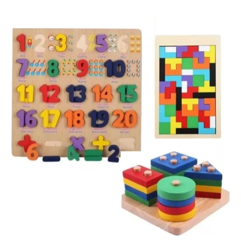PACK DE 3 ROMPECABEZAS DE MADERA PARA APRENDIZAJE INFANTIL - 1