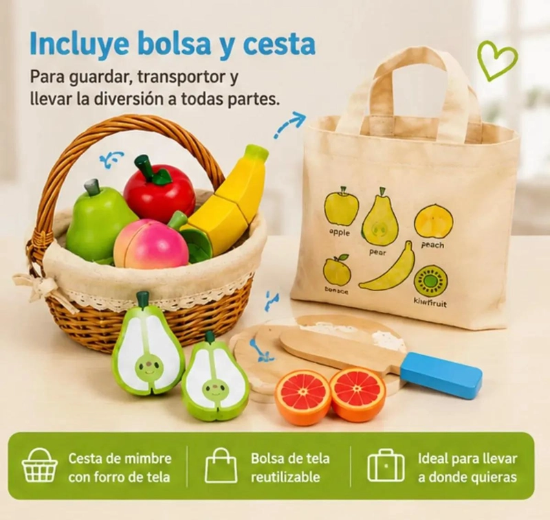 JUEGO DIDACTICO DE FRUTAS DE MADERA PARA CORTAR 18 PIEZAS - 7
