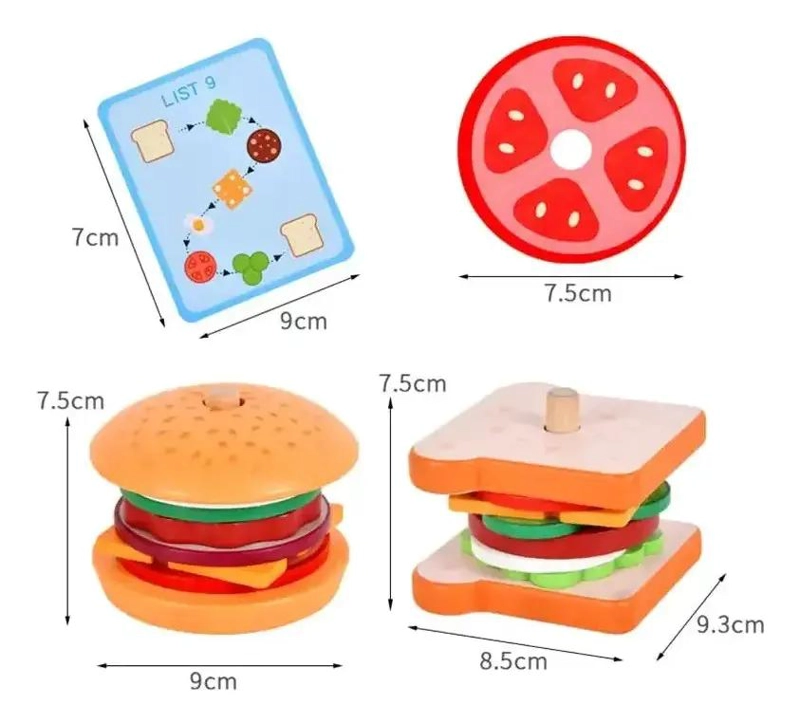 JUGUETE DE MADERA PARA APILAMIENTO DE HAMBURGUESAS Y SANDWICHES - 5