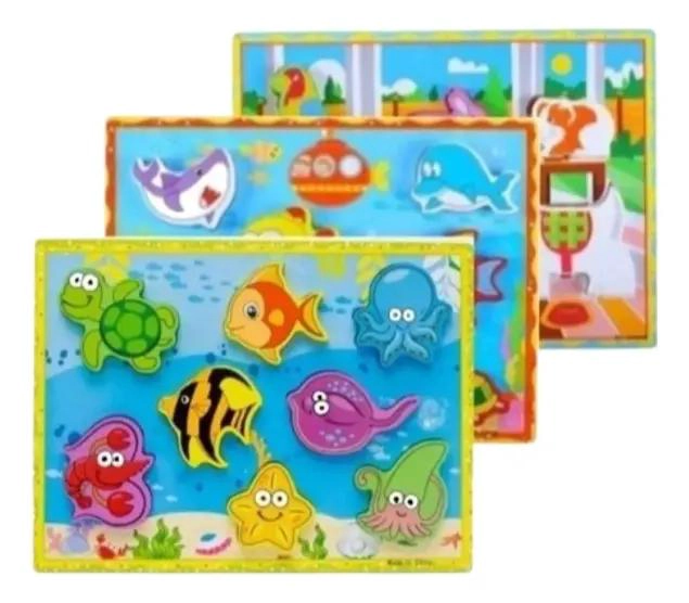 PUZZLE 3D DE MADERA PARA NIÑOS CON TEMATICA DE PESCA - 1