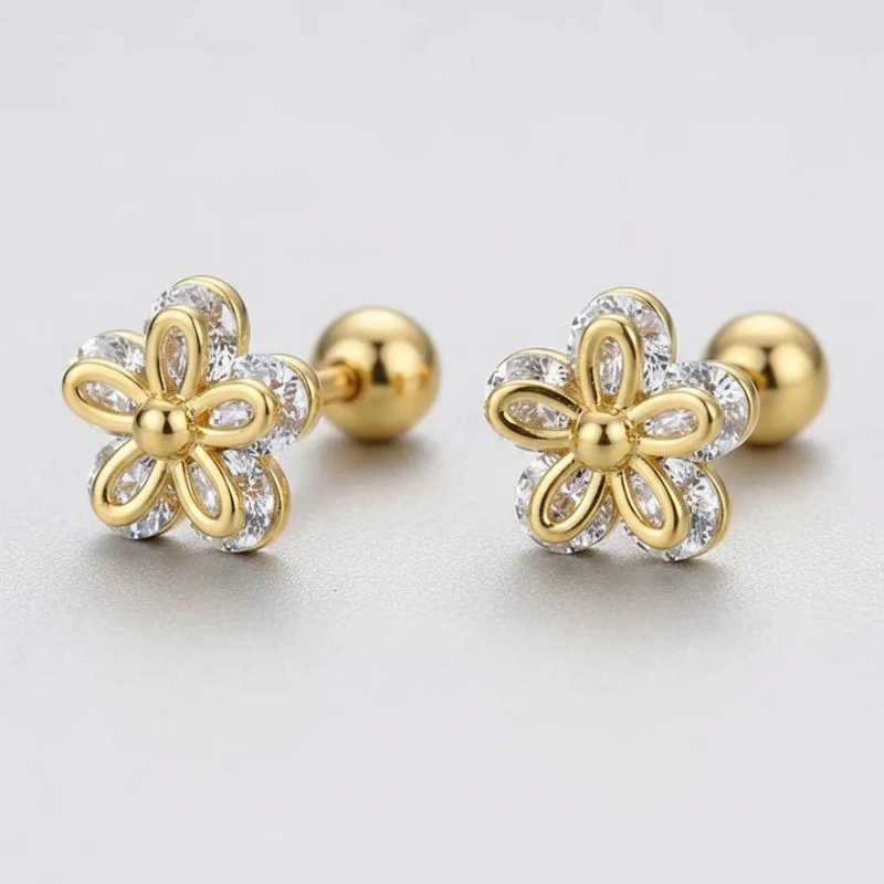 AROS HIPOALERGE NICOS CON DISEÑO DE FLOR PARA NIÑAS - 1