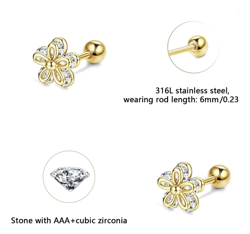 AROS HIPOALERGE NICOS CON DISEÑO DE FLOR PARA NIÑAS - 6